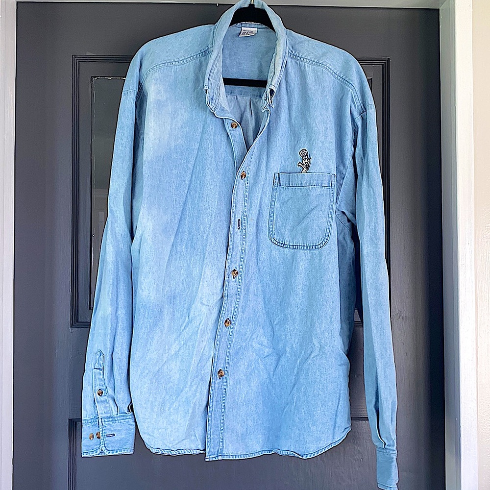 Pillsbury doughboy denim button down shirt